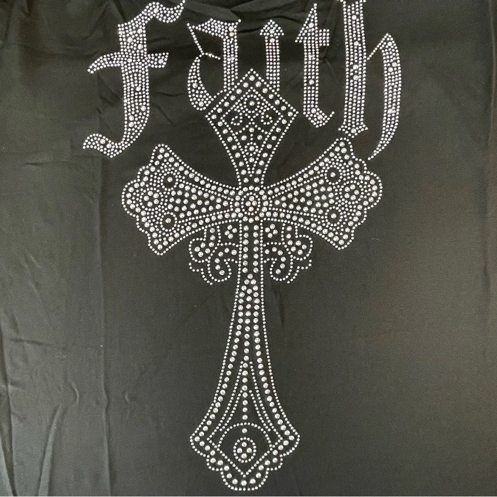 WBQ Black Stretchy Lace Halter Rhinestone Cross Gothic Sleeveless Top SzXXL - Picture 4 of 12